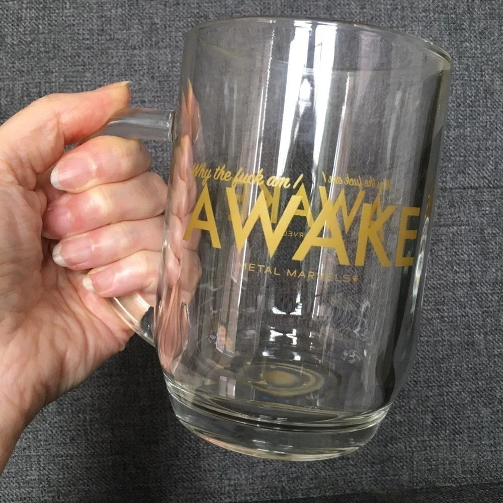 Why the **** am I AWAKE” Mug, Glass, Gold, 18 oz